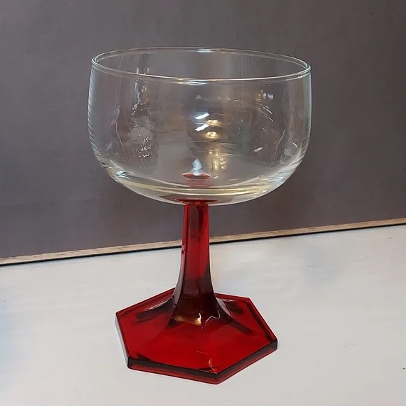 Luminarc France Ruby Red Hexagon Base Goblets set of 4 Early 1990s